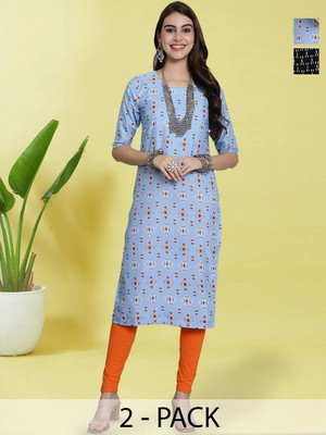 HERE&NOW Women Printed Straight Kurta(Blue)