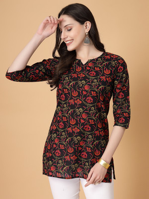 God Bless Women Geometric Print Straight Kurta(Black)