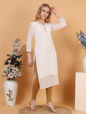 Envi Women Solid Straight Kurta(White)