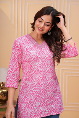RAJLAXMI TEXTILE Women Printed Straight Kurta(Pink)