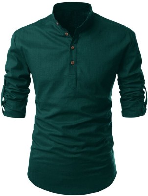 SHOPYCLICK Men Solid Straight Kurta(Dark Green)