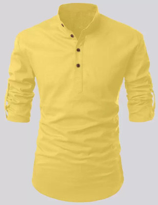 GKY COLLECTION Men Solid Straight Kurta(Yellow)