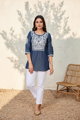 Aurelia Women Floral Print Straight Kurta(Blue)