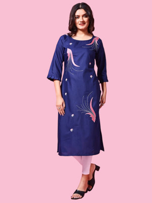 U CREATION Women Printed Straight Kurta(Blue)