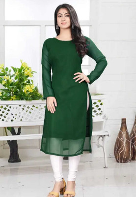 MSbharshiv Women Solid Straight Kurta(Green)