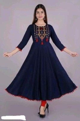 Zqp Women Embroidered Anarkali Kurta(Blue)