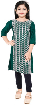 qadri fashion Girls Printed Ethnic Dress Kurta(Blue)