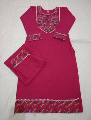 Aayra collection Women Embroidered A-line Kurta(Pink)