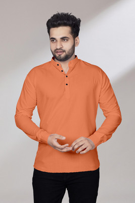 Kavyangle Creation Men Solid Straight Kurta(Orange)