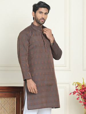 ANOUK Men Printed Straight Kurta(Brown)