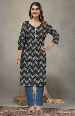 ssf Women Printed A-line Kurta(Black)