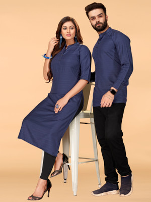 Harekrishna creation Women Striped A-line Kurta(Blue)