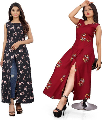 tanvi creation Women Printed Frontslit Kurta(Red)