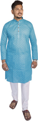 SPTextileHub Men Printed Straight Kurta(Blue)