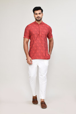 POLY2FAB Men Printed Straight Kurta(Red)