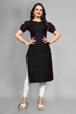 PAVAISHNA FASHION Women Self Design A-line Kurta(Black)