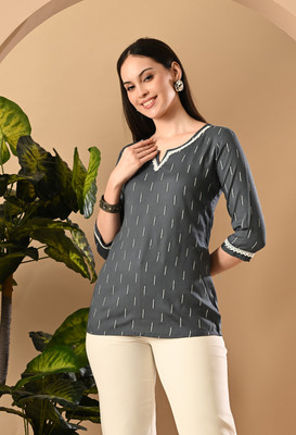 METAFAB Women Printed A-line Kurta(Grey)