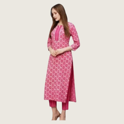 HouseOfCommon Women Embroidered Straight Kurta(Pink)
