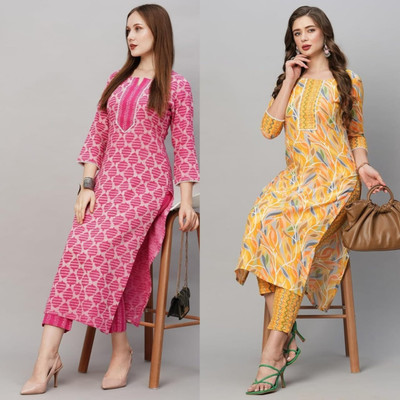 HOLY STAR WORLD Women Printed Straight Kurta(Pink)