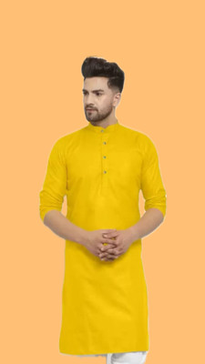 VINAARI Men Solid A-line Kurta(Yellow)