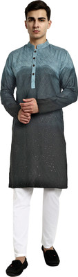 Vardha Men Dyed/Ombre, Embroidered Straight Kurta(Grey, Black)