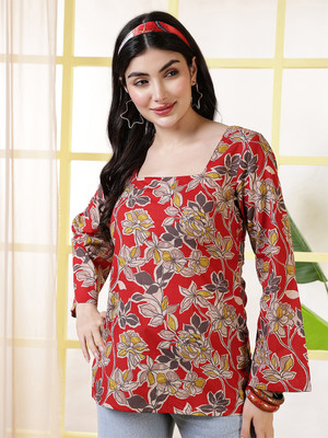 Nayo Women Floral Print Straight Kurta(Red)