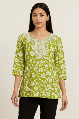 PP Clothing Women Floral Print A-line Kurta(Light Green)