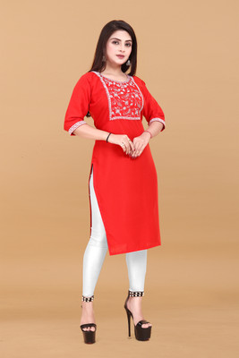 HARISH TEXTILE Women Embroidered A-line Kurta(Red)
