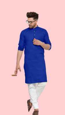 HouseOfCommon Men Solid A-line Kurta(Dark Blue)
