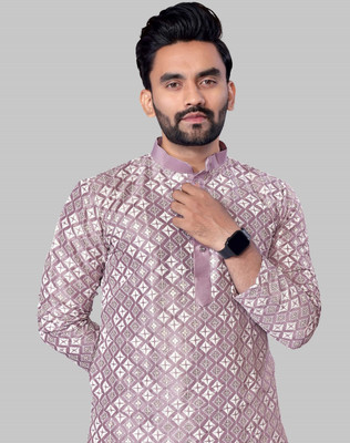 FOXDX Men Embroidered A-line Kurta(Multicolor)