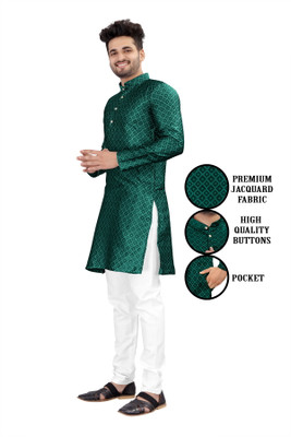 Shree Dutt Creation Men Floral Print Straight Kurta(Dark Green)