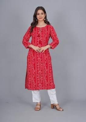 Jaipur Sarai Women Printed Straight Kurta(Red)