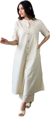 Parth Creation Women Solid Straight Kurta(White)