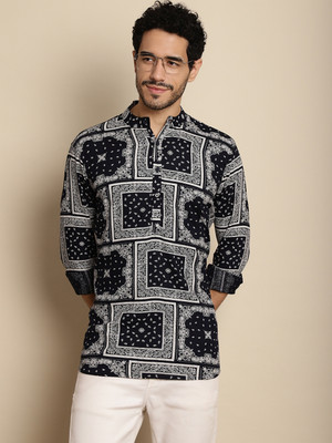 ANOUK Men Printed Straight Kurta(Blue)