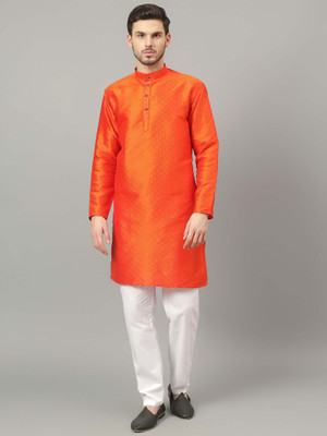 Yugnik Men Woven Design A-line Kurta(Red)