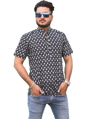 Rainbow Cloths Men Printed A-line Kurta(Black, White)