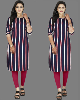 maruti fab Women Striped A-line Kurta(Blue)