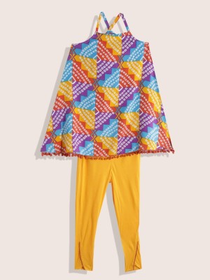 Sangria Girls Printed A-line Kurta(Yellow)