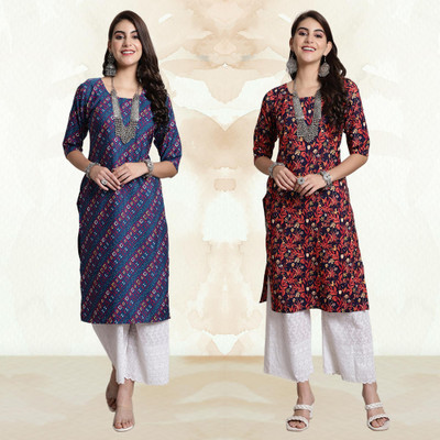 Moda Rapido Women Printed Straight Kurta(Multicolor)