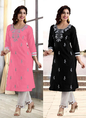 SISTO Women Chikan Embroidery A-line Kurta(Multicolor)