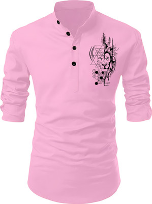 Kavyangle Creation Men Printed Straight Kurta(Pink)
