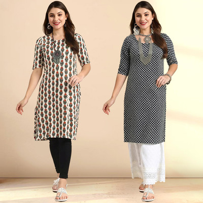 EthnicBasket Women Printed Straight Kurta(Multicolor)