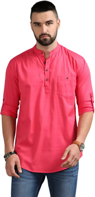 DIGIMI Men Solid Straight Kurta(Silver)