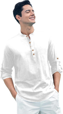 DaReal Men Solid A-line Kurta(White)