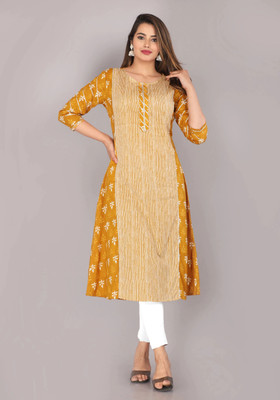 Kannahi Women Printed A-line Kurta(Yellow)