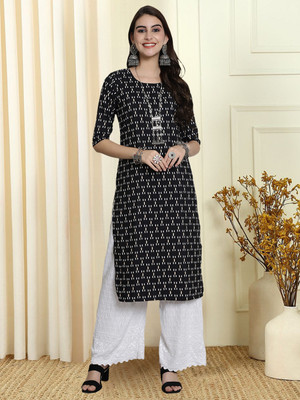 EthnicBasket Women Printed A-line Kurta(Black)