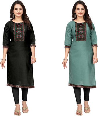 psmn Women Patchwork A-line Kurta(Black, Green)