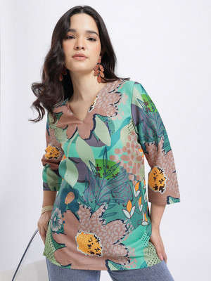 Anouk Rustic Women Printed Straight Kurta(Green)