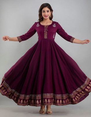 Style N Trend Women Embroidered Anarkali Kurta(Purple)