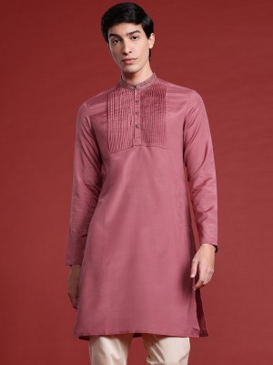 ANOUK Men Solid Straight Kurta(Pink)